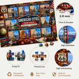 American Cities Then & Now puzzle featuring historic and modern views of nine U.S. cities