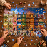 1000 piece adult jigsaw puzzle, fantasy four seasons town street, spring blossom, autumn leaves, winter snow, Christmas Santa and fireworks puzzle
