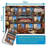 American Cities Then & Now puzzle featuring historic and modern views of nine U.S. cities