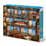 American Cities Then & Now puzzle featuring historic and modern views of nine U.S. cities